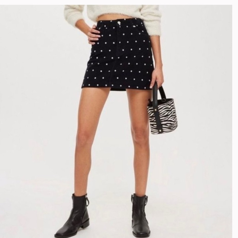 Topshop Black Corduroy Polka Dot Mini
Skirt
